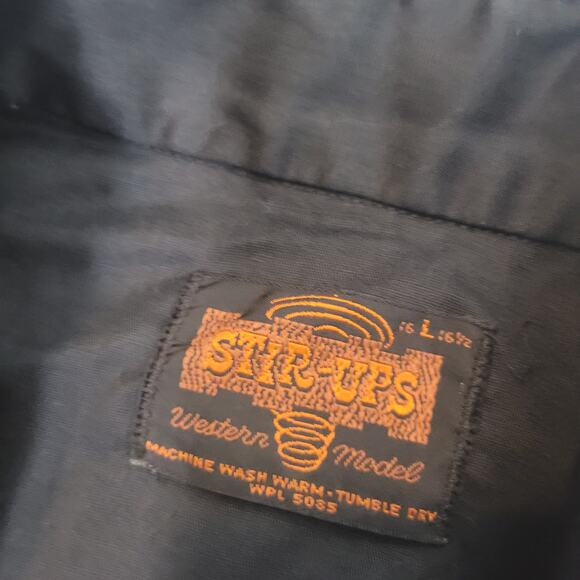 Stir-Ups	Size	L Men's Black Western Snap Button Long Sleeve Top Thin Lightweight - Picture 2 of 6